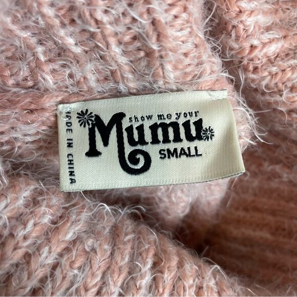Show Me Your Mumu Pink Peach Fuzzy Eyelash Fatima Turtleneck Sweater Small - Picture 8 of 9